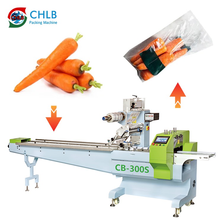 300s food carrots flow wrap packing machine