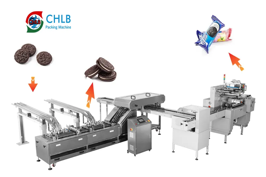 La imagen de la línea de envasado de galletas de crema CB-221W.