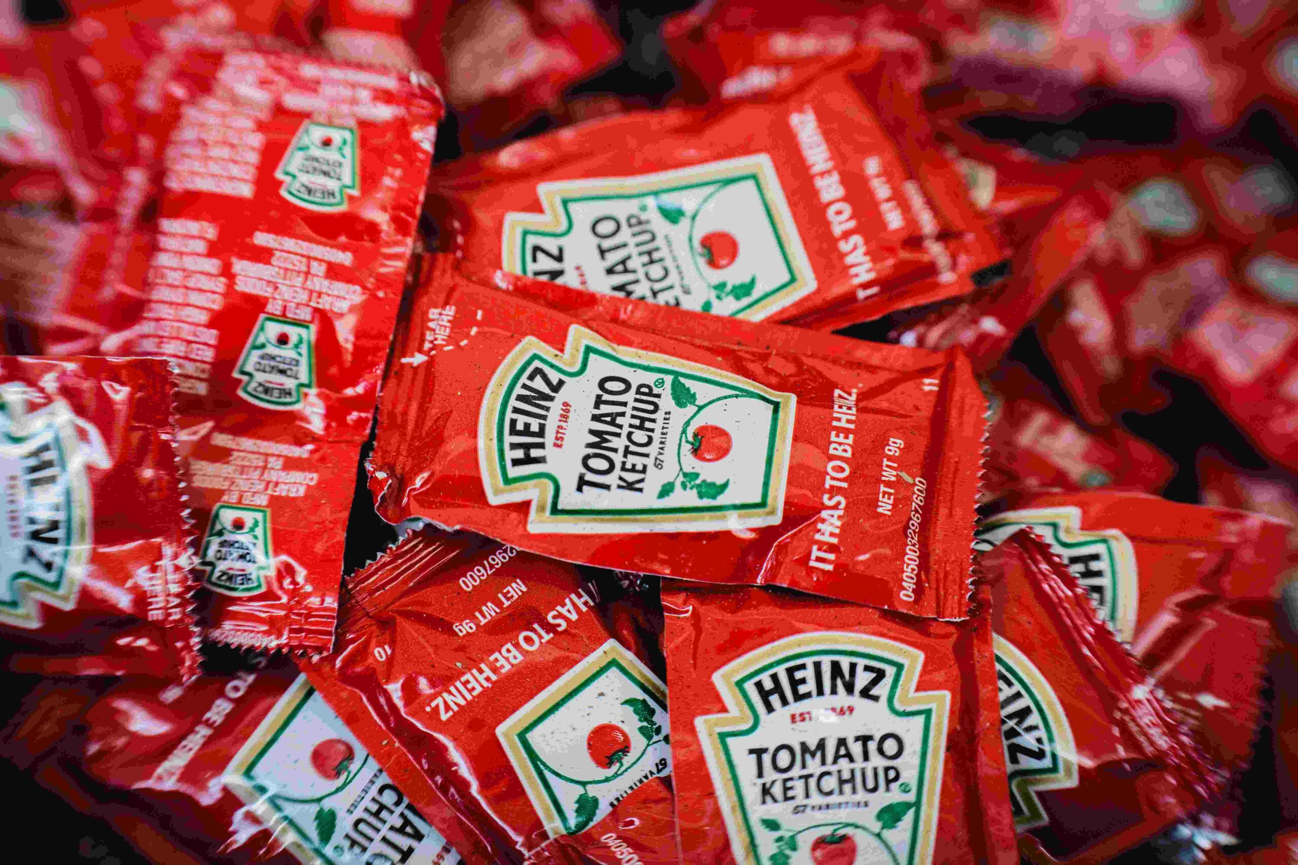 Many pouches of ketchup